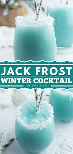 jack frosty winter cocktail recipe with text overlay that reads, jack frosty winter cocktail