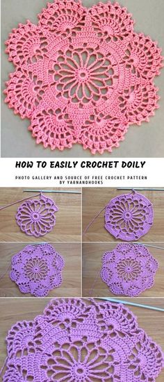 crochet doily is shown with the instructions to make it look like they have been