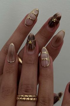 Golden Nails, Classy Acrylic Nails, Luxury Nails, Chic Nails, Gold Nails, Trendy Nails