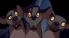 three cartoon animals with yellow eyes and big ears