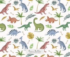 an image of dinosaurs and leaves on a white background