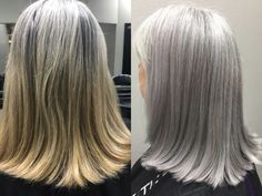 COLOR CORRECTION: Matching Natural Silver Hair - Color - Modern Salon Pelo Color Ceniza, Silver Hair Color Formula, Grey Hair Ideas, Natural Silver Hair, Hair Color Correction, Grey Transition, Gray Silver Hair, Gray Highlights, Color Correction Hair