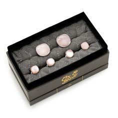 Beautiful creamy pink mother of pearl has been cut into a cushioned disc and surrounded in shiny sterling silver, to create this elegant set of cufflinks and tuxedo studs. Cufflinks feature round logo swivel closures for ease of dressing, and the studs have soft-edged fixed backings to keep them in place all night long. Perfect for any spring or summer formal occasions. Includes gift box. Logo Rond, Tuxedo Studs, Pearl Cufflinks, Summer Formal, Round Logo, Elegant Sets, Stud Set, Pearl Studs, Color Rosa