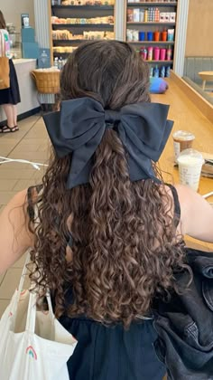 Bow In Curly Hair, Bow Hairstyle Curly Hair, Curly Hair With Bow, Curly Hair Bow, Wavy Hair Inspiration, Princess Of God, Hair Styls, Braid Crown, Girly Hairstyles