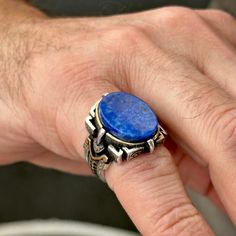 Silver Lapis Lazuli Signet Men's Ring , Men Lapis Lazuli Ring, Turkish Handmade Lapis Ring , Ottoman Style Ring , 925k Sterling Silver Ring ★Item Details * Gender : Male / Female * Material : 925K Sterling Silver * Total weight :  18 Grams * Gemstone :  Lapis Lazuli Stone ✔ Ready to Ship in 1-2 Business Days .. ✔ Shipped to the Worldwide 1-5 business days with free shipping... ✔ The product will be sent to you with a handmade wooden box to avoid any damage during shipping... ✔ Visit our store, b Lapis Ring Men, Handmade Wooden Boxes, Ottoman Styling, Lapis Ring, Lapis Lazuli Ring, Ring Men, Lapis Lazuli Stone, Men's Ring, Gold Collection