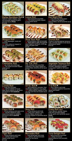 the menu for sushi is shown in black and white