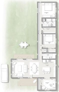 the floor plan for an apartment building with three levels and four rooms on each level