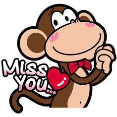 a cartoon monkey holding a heart with the words miss you