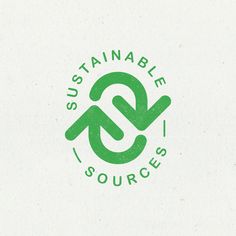 the logo for sustenable sources is green and has an arrow pointing to it