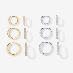 Why wear one when you could triple down with this Small Hoop Earrings Bundle? Materials: 18K yellow, rose or white gold plated. Measurements: Inner diameter of hoops pack: 8mm, 10mm, and 12mm; Thickness: 2mm. Small Gold Hoop Earrings, Small Gold Hoops, Small Hoop Earrings, Earring Bundle, Hoop Earring Sets, Stylish Earring, Everyday Jewelry, Yellow Rose, Gold Hoop Earrings