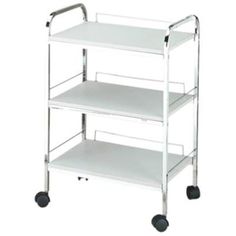 three tiered trolley with wheels on each side and two shelves on the other side