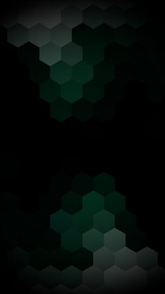 an abstract black and green wallpaper with hexagonal shapes in the dark background