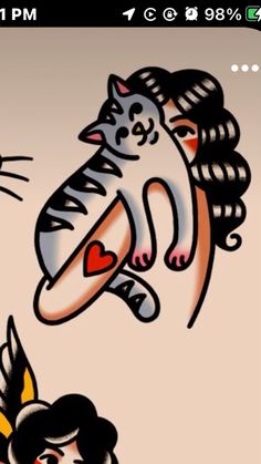 Pinup Cat Tattoo, Shoulder Cat Tattoo, Pet Tattoos American Traditional, Orange Cat Tattoo Traditional, Traditional Venus Fly Trap Tattoo, Old School Tattoo Sleeve Women, Traditional Black Cat Tattoo, Traditional Style Tattoo For Women, Traditional Tattoo Black And White