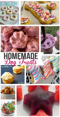 homemade dog treats are displayed in this collage with the words homemade dog treats written on them