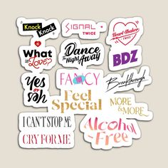 many different types of stickers on a white background