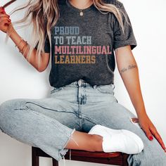 This ESL Teacher shirt makes a totally unique english teacher gift for anyone involved in the field of ESL, ELL, ESOL, EL, and ENL!  ** MATERIAL Soft and lightweight 100% superior airlume combed and ring-spun cotton (softest, most durable and most environmentally friendly cotton around!) Heather grey 90% ringspun combed cotton/10% polyester. All heathers 52% ringspun combed cotton/48% polyester ** FIT Woman size advice: Please see the sizing chart in photos for exact measurements. Go from exact English Teacher Shirt, English Teacher Gifts, Fit Woman, Esl Teachers, English Teacher, Teacher Shirts, Teacher Gift, Combed Cotton, Teacher Gifts