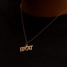 This item spends an estimated 20 business days in production before shipping. Please place your custom orders accordingly with enough time to be made and shipped. The Brat Pendant NecklaceLength: 16” Metal: Available in Gold Vermeil, Sterling Silver, 14kt Yellow Gold & 14kt White Gold Pendant Size: 1" Wedding Anklets, Initial Earrings, Evil Eye Ring, Nameplate Necklace, Photo Locket, Personalized Bracelets, Chain Earrings, Wedding Bracelet, Gold Vermeil