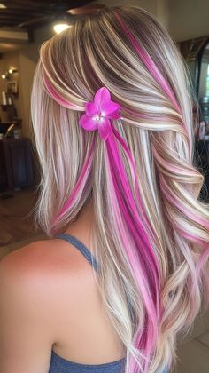 Rock a pink macaron ombre in the back of your hair for a sweet and unique look. Visit our page for tips on achieving this stunning style. Save this pin for ombre inspiration! Tags: #PinkMacaronOmbre #HairColor #UniqueLook Blonde Hair With Pink Ombre, Blonde To Pink Ombre Hair, Pink And Purple Streaks In Blonde Hair, Blonde To Pink Ombre, October Hair