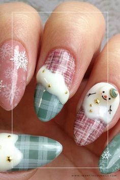 Cute 3D Melting Snowman Nails Design Ideas Nail Ideas For Christmas, Gold Glitter Nail Polish, Disney Christmas Nails, Ideas Uñas