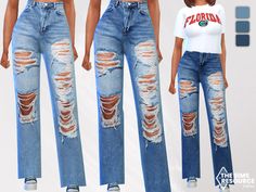 three different views of the same woman's jeans, one with holes on them