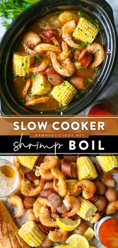 SLOW COOKER SHRIMP BOIL Shrimp Corn, Sausage Shrimp, Boil Recipes, Seafood Boil Recipes, Easy Crockpot Dinners, Boiled Food, Crockpot Ideas, Crockpot Dinners, Shrimp Boil