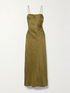 AJE. Clarice pleated linen-blend maxi dress | NET-A-PORTER Bridesmaid Palette, Civil Dress, Fall Wedding Outfits, Build Wardrobe, Soft Autumn Color Palette, Plain Clothes, Dress Reference, Autumn Color Palette, Fancy Fashion