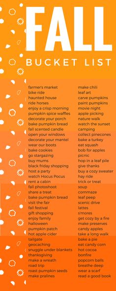 an orange and yellow fall bucket list with white dots on the top, below it