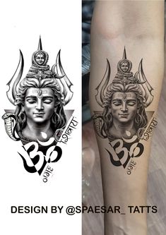 two different tattoos on the legs and one with an image of buddhas in it