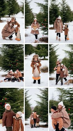 a collage of people standing in the snow