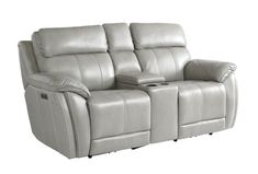 the reclining loveseat has two seats and a cup holder on top of it