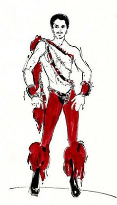 a drawing of a man in red pants