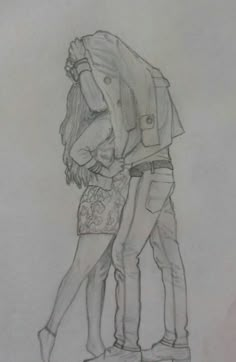 a pencil drawing of two people hugging each other with their arms around one another,