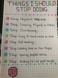 a handwritten sign that says things i should do to stop doing