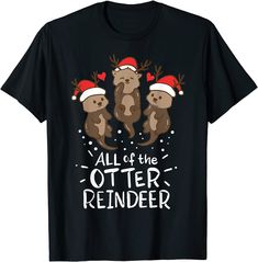 Otter Reindeer Deer Christmas Xmas Gift Present T-shirt Moose Christmas, Diy Fashion Accessories, Deer Christmas, Deer Antler, Pattern Drawing, Otters, Cotton Shorts, Men Short Sleeve, Moose