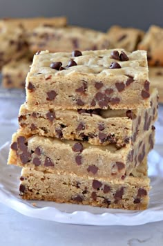 chocolate chip cookie bars stacked on top of each other