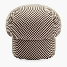 a brown and white checkered ottoman