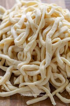 the noodles are ready to be cooked on the cutting board