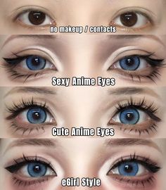 Cosplay Makeup Eyes, Cosplay Makeup Hooded Eyes, Gyaru Makeup Hooded Eyes, Cosplay Eye Makeup, Gyaru Makeup Tutorial Eyes, Douyin Makeup Double Eyelid, Anime Eyelashes Tutorial Makeup, Anime Make-up, Doll Makeup Tutorial