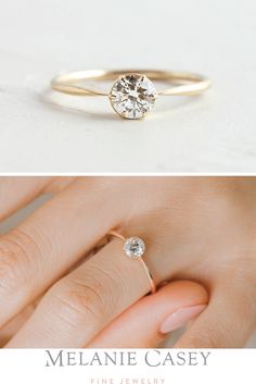 a woman's engagement ring with a diamond in the center and an image of her wedding