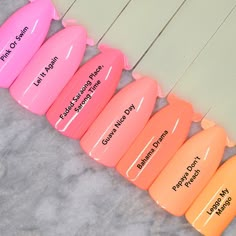 Coral Pink Short Nails, Mango Nail Color, Bahama Nails Summer, Coral Sns Nails Colors, Papaya Orange Nails, Mango Colored Nails, Guava Nail Color, Neon Tropical Nails, Pink To Orange Nails