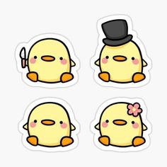 four stickers with different types of chicken in the same outfit and hat on them