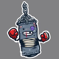 a sticker with a punching glove hanging from it's mouth and two boxing gloves on