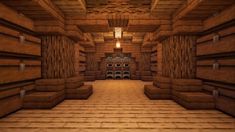 a very large room with some couches and lights on the ceiling in minecraft