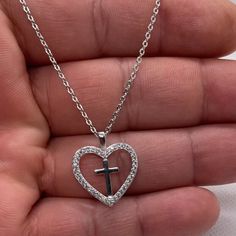 Women's Cross Inside Heart Necklace Pendant Diamond Accents 16" - Band New With Tags! - Limited Quanity -100% Authentic - Full Retail Package With All Accesories About The Necklace: - Pendant Dimension: 22mm By 20mm - Length: 14" Plus 2" Extension - Weight: 2.8 Grams - Diamonds: Lab Diamond Accents - Gender: Women Heart Cross Necklace, Heart Crown, Princess Jewelry, Pendant Diamond, Cross Jewelry, Silver Cross, Heart Pendant Necklace, Diamond Heart, Silver Diamonds