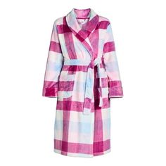 A colorful plaid, a plush feel and suddenly staying in seems like a sensational idea. Get your cozy on with Joyspun's Super Minky Robe. Ultra-plush and crazy soft, this long-sleeve robe features a classic shawl collar, a just-right length and front patch pockets. Pair it with one of our supremely soft pajama sets (sold separately) for a stylish sleep ensemble. Meet Joyspun. A joyful new spin on Secret Treasures. Only at Walmart. Size: 2X.  Color: Black.  Gender: female.  Age Group: adult. Review Clothing, Nightgown Sets, Plaid Outfits, Pajama Dress, Soft Pajamas, Women's Nightgowns, Nightgowns For Women, Night Shirt, Pajama Sets