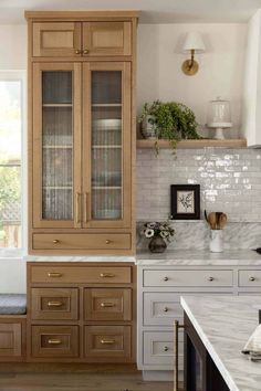 Old Home Kitchen Renovation, Side Bar In Kitchen, Kitchen Cabinet Furniture Look, Mixing Kitchen Cabinets Styles, Craftsman Style Kitchen Ideas, Upper Cabinet On Countertop, Cabinet On Kitchen Counter, Dark Wood And White Kitchen Cabinets, Contrast Island Kitchen