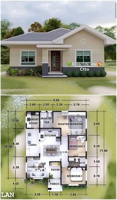 two story house plan with 3 bedroom and 2 bathrooms in the front, one floor is shown