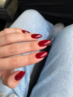 Almond Nails August, Shades Of Red Nails, Red French Tip Almond Nails, Kutek Disney, September Nails, October Nails, Smink Inspiration, Classy Acrylic Nails, Makijaż Smokey Eye