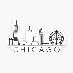 chicago skyline sticker in black and white with the word chicago written across the city