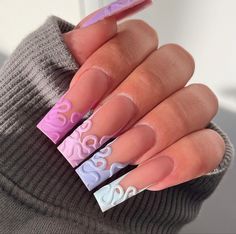 Swag Nails Designs, Swirled Nails, Long Spring Nails, Uñas Color Pastel, Stylish Acrylic Nails, Pastel Nails Designs, Colorful Nails